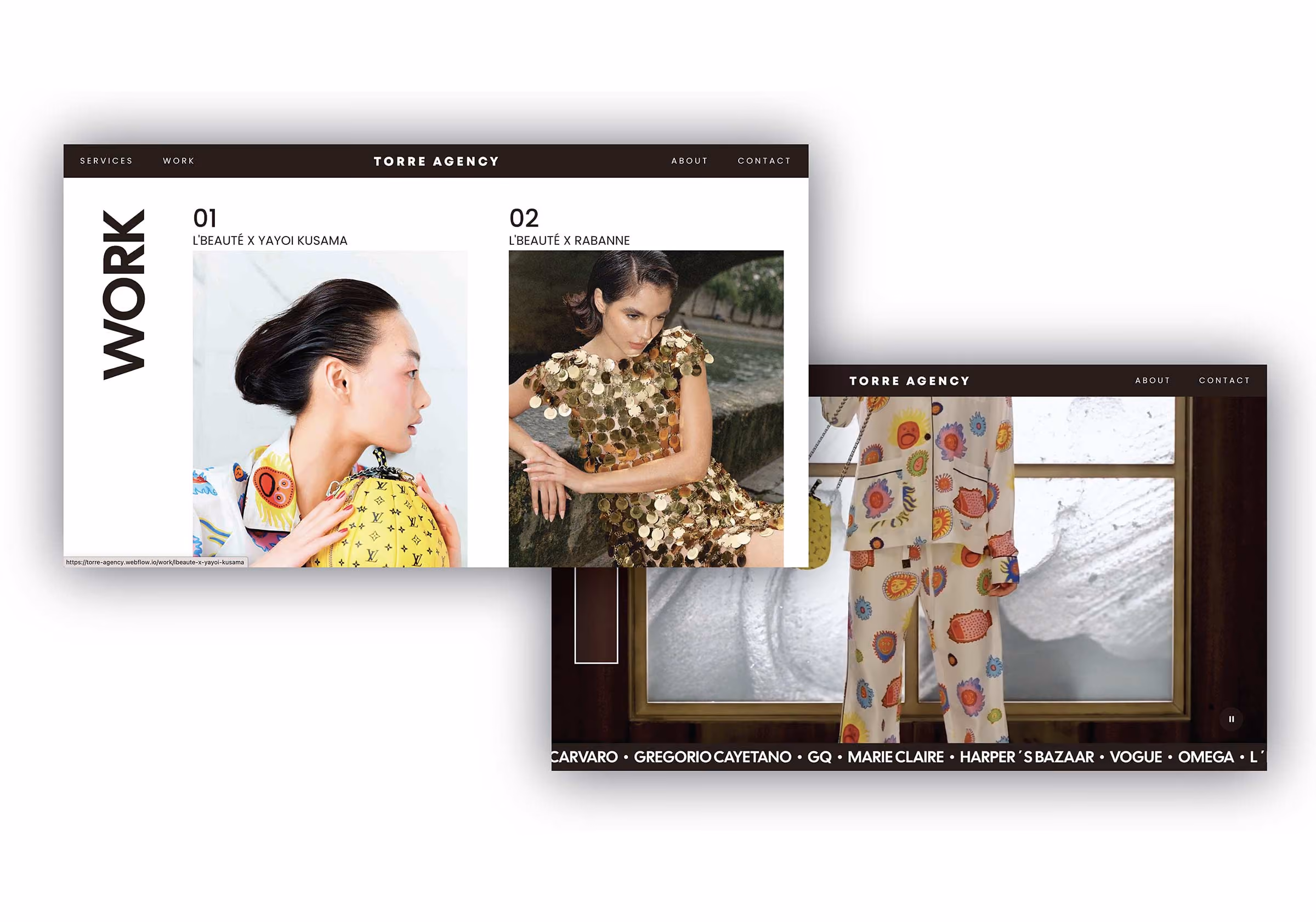Torre Agency fashion website preview.