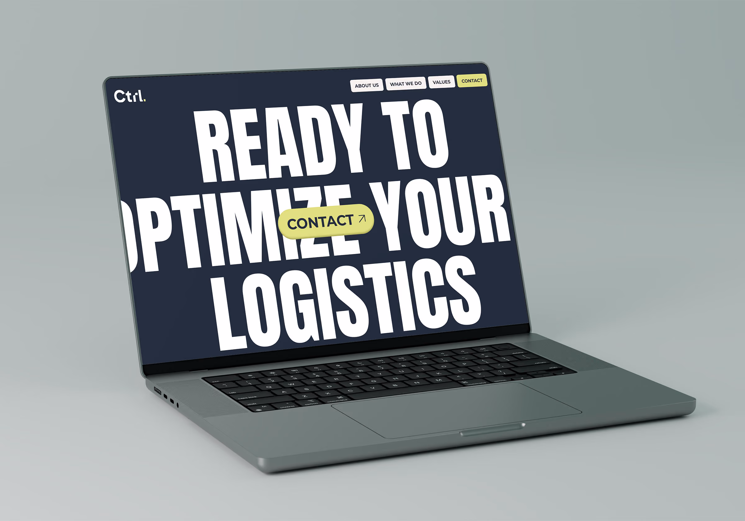 Laptop displaying a logistics website.
